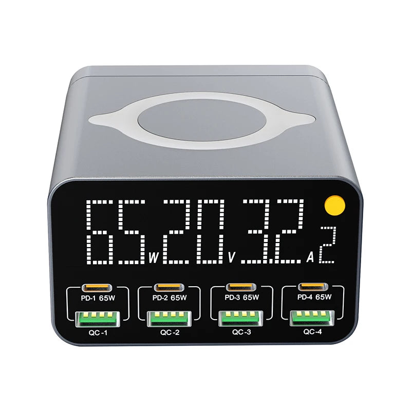 80W/120W 8 Ports Charger station Digital Display USB Type C With Wireless Charger PD QC3.0 Quick Charger For Laptop Tablet Phone