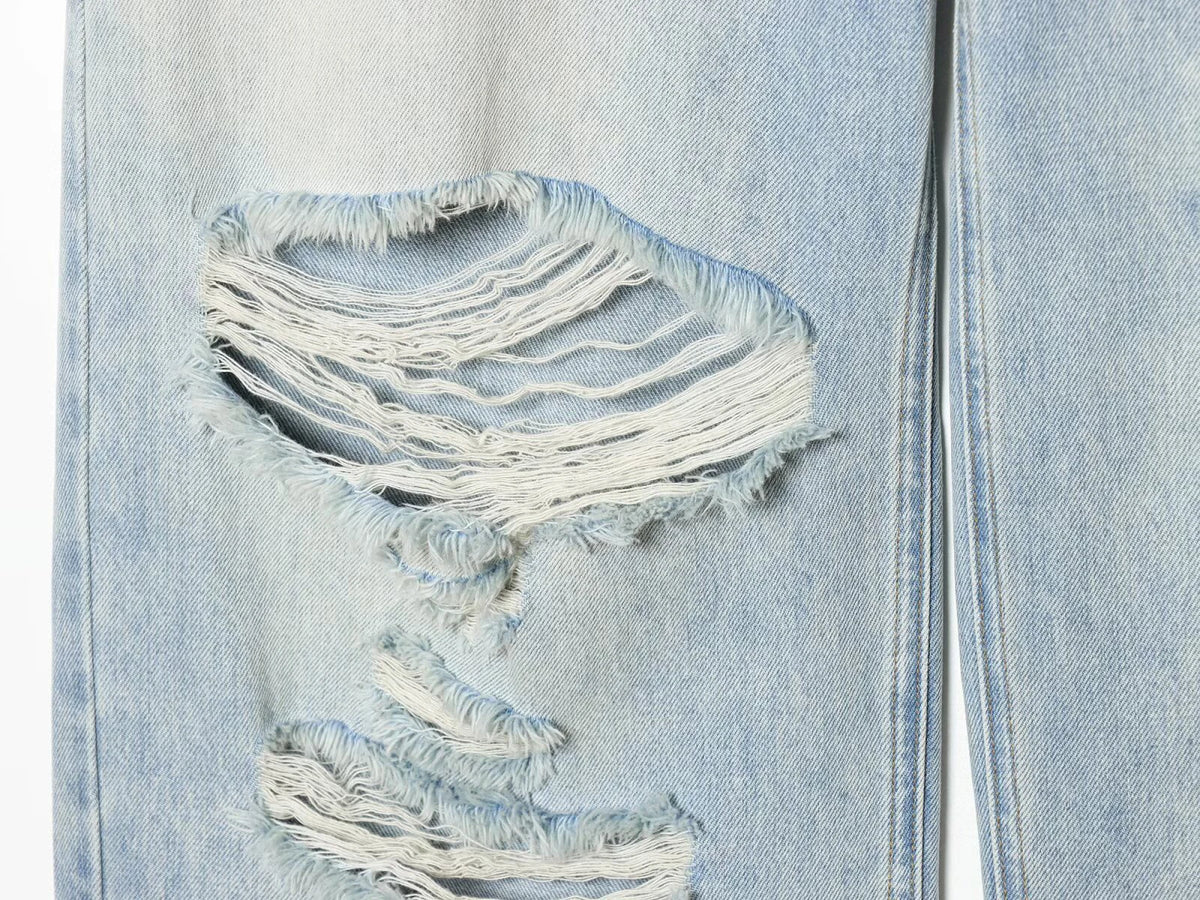 European and American style 2026 spring/summer new women's clothing mid waist casual ripped and flanged denim pants