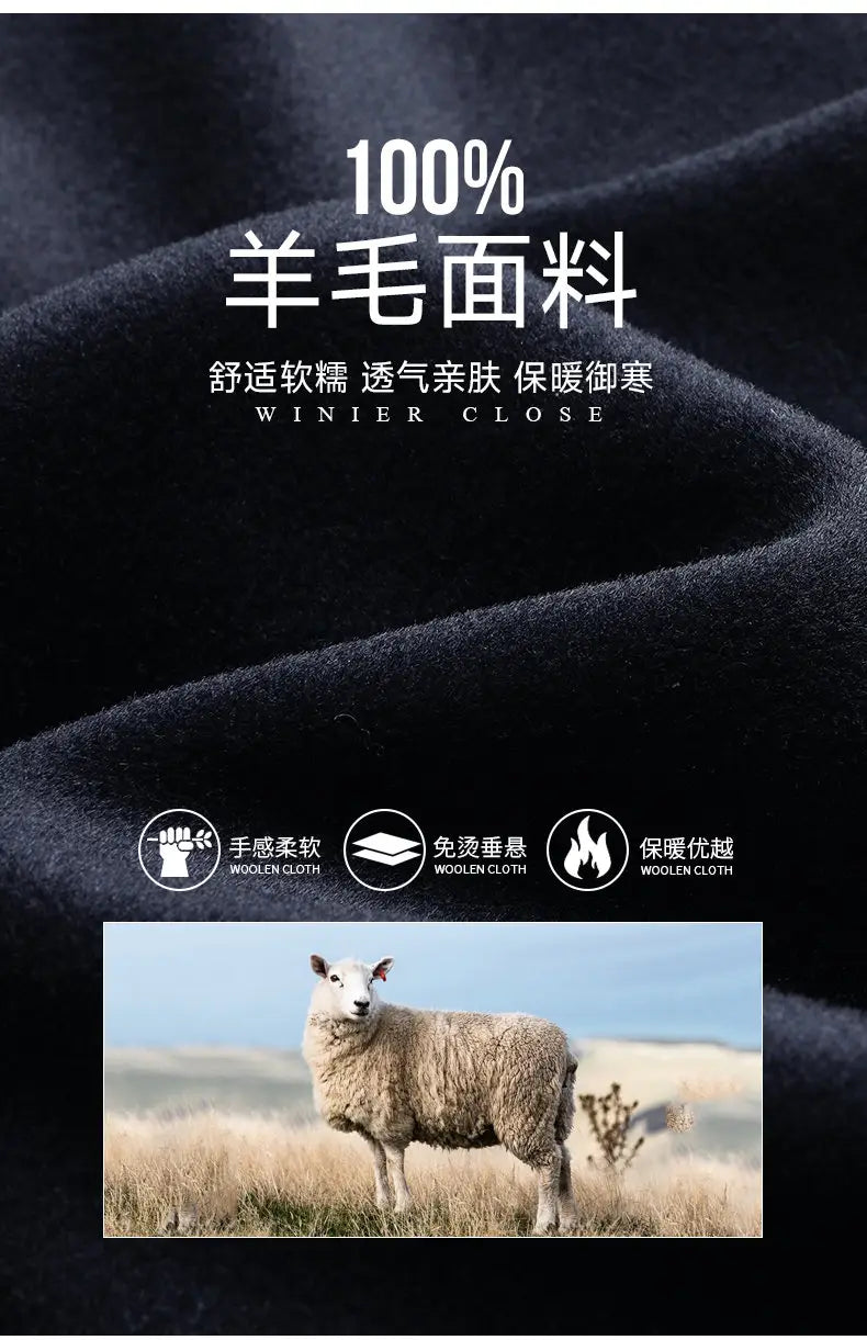 Un tissu de laine d’un gris foncé enveloppant, mettant en valeur la texture douce et confortable d’un manteau d’hiver à fermeture éclair pour homme en laine 100 %.