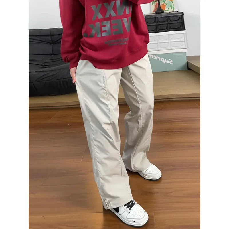 American Casual Pants for Men in Autumn Winter Plus Velvet Logging Straight Pants Loose Versatile Pants