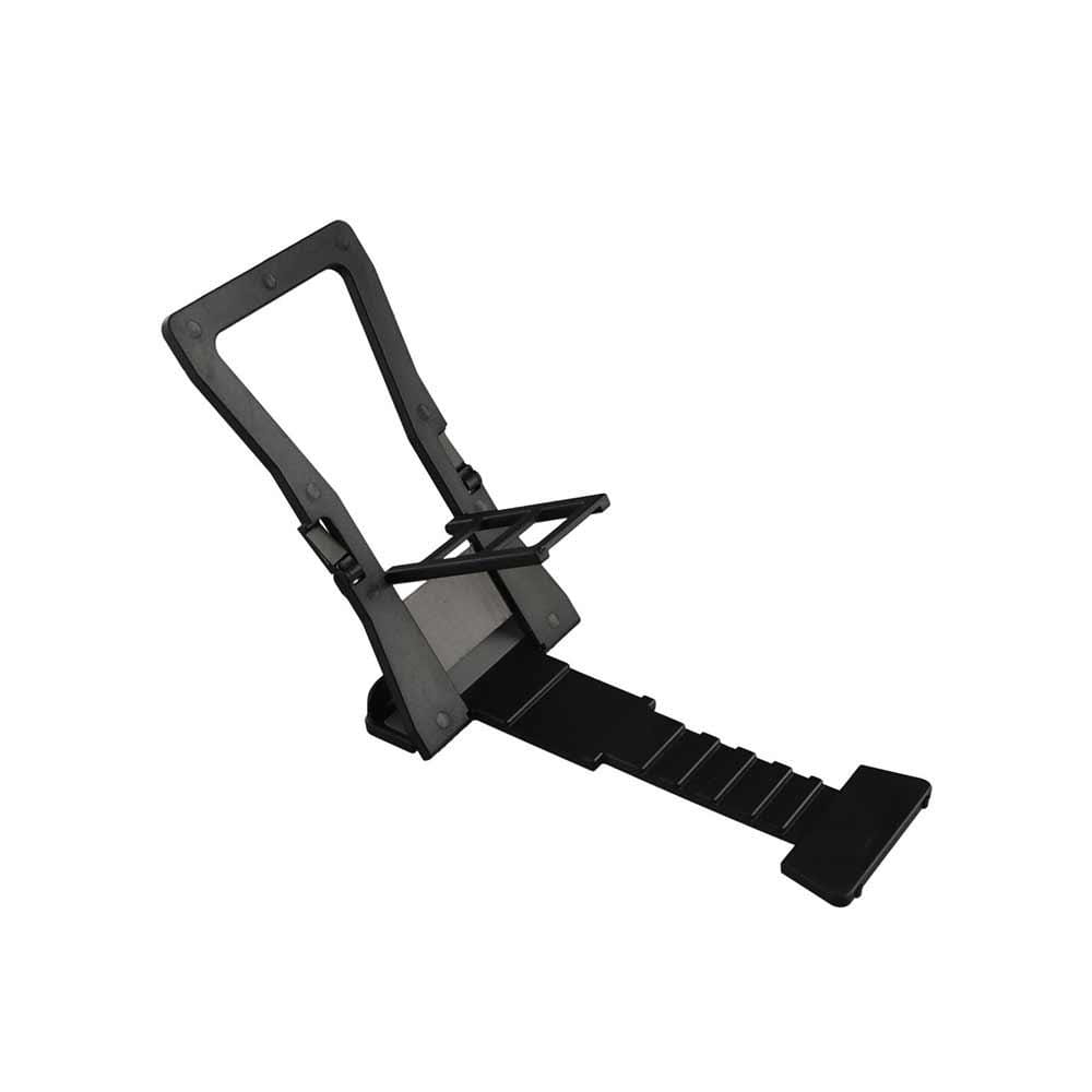 support de téléphone et tablette de bureau réglable en plastique noir avec hauteur réglable et support incliné.