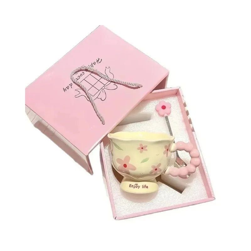 340mI birthday gift for girls, girlfriends, souvenir, water cup, tulip ceramic cup, high-end gift box, flower mug.