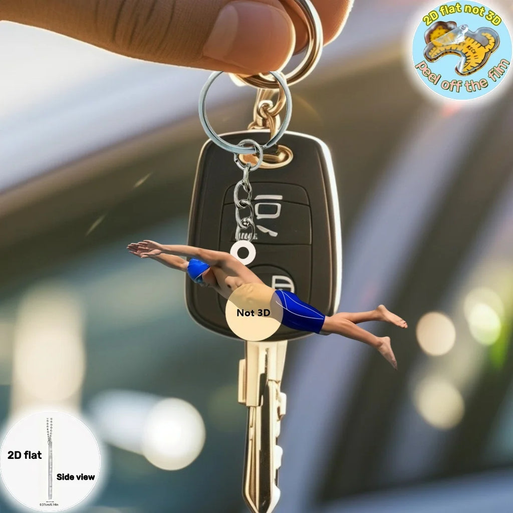 Swimmer Keychain Pendant Swimming Sport Enthusiast 2D Flat Acrylic Ornament Charms Hanging Decoration for Bag Party Festive Gift