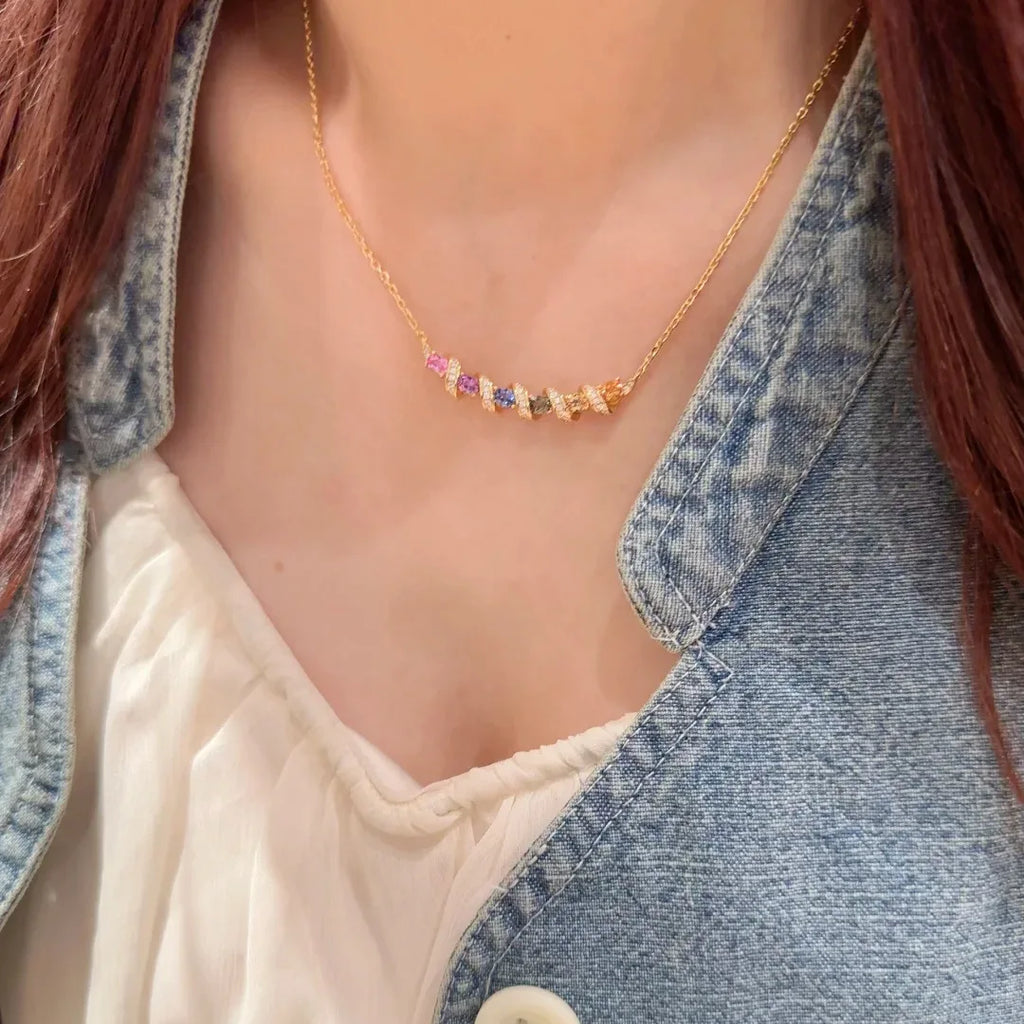 S925 Sterling Silver Necklace, Evening Dress Accessory, colorful Zircon Necklace, Noble and colorful Gemstone Necklace for Women