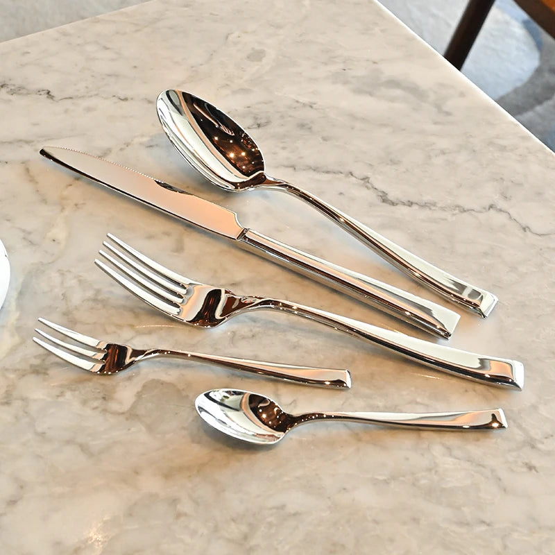 Stainless Steel Slanted Cutlery Set Portable Travel Dinnerware Spoon Fork Knife Reusable Tableware Set For Camping Outdoor