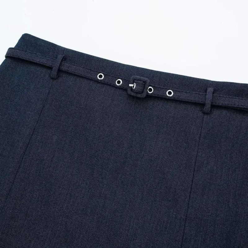 Women’s Summer Cool Daily Navy Blue Shorts With Matching Decorative Belt School Commute Outfit