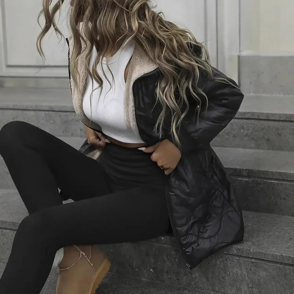 Women's Winter Jackets 2026 Hooded Mid-Length Loose Casual Outerwear Comfortable Street Style Polyester Padded Parka Coat