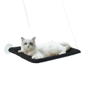 Black pet cat hammock aerial hanging bed with suction cup attachment for sunny window seat use