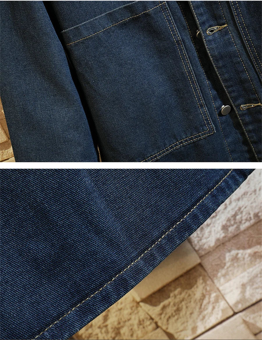 Fashion Denim Trench Coat 2026 Men's Spring Autumn Mid-length Jean Jacket Casual Windbreaker Loose Coats Large Size 5XL