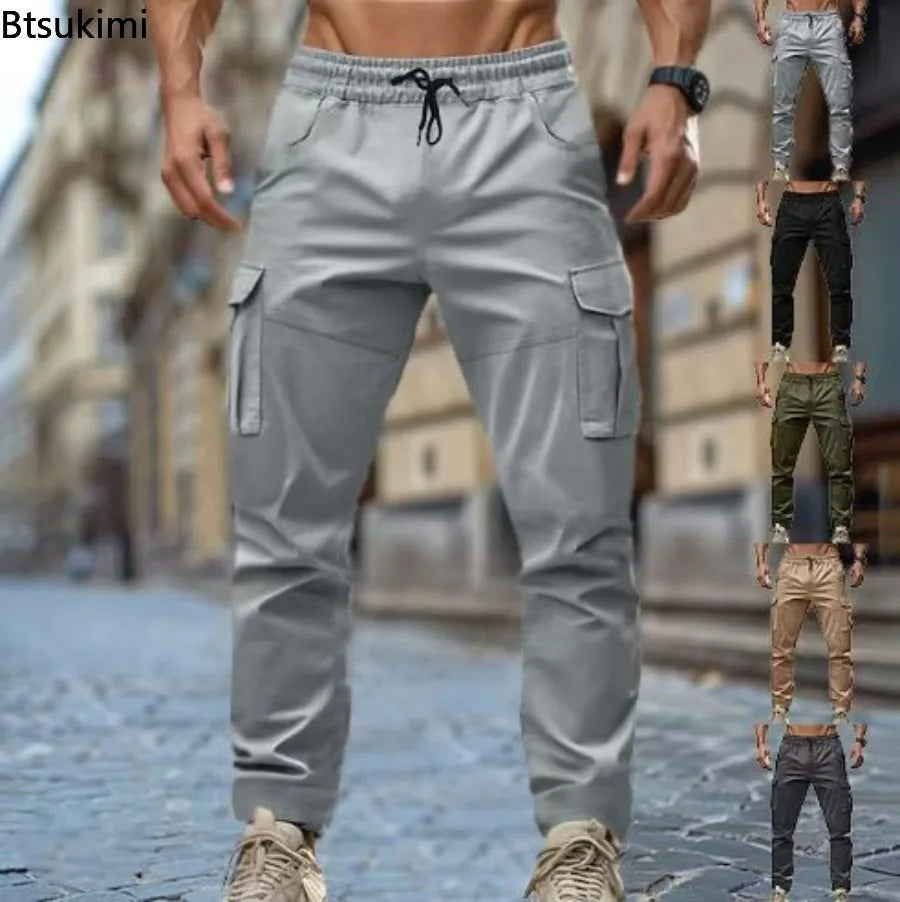 2026 New Men's Multi Pocket Workwear Pants Vintage Casual Straight Pants Drawstring Sweatpants High Street Hip Hop Pants for Men