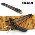 6Pcs/set Writing Practice Brush Chinese Calligraphy Brown Weasel Hair Brush White Woolen Calligraphy Supplies Student Stationery