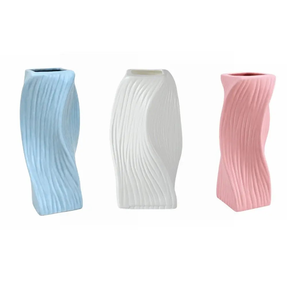 Twisted Design Flower Vase Home Decor Nordic Style Irregular Vases Pots Wave Pattern Plastic Aesthetic Vase Living Room Décor