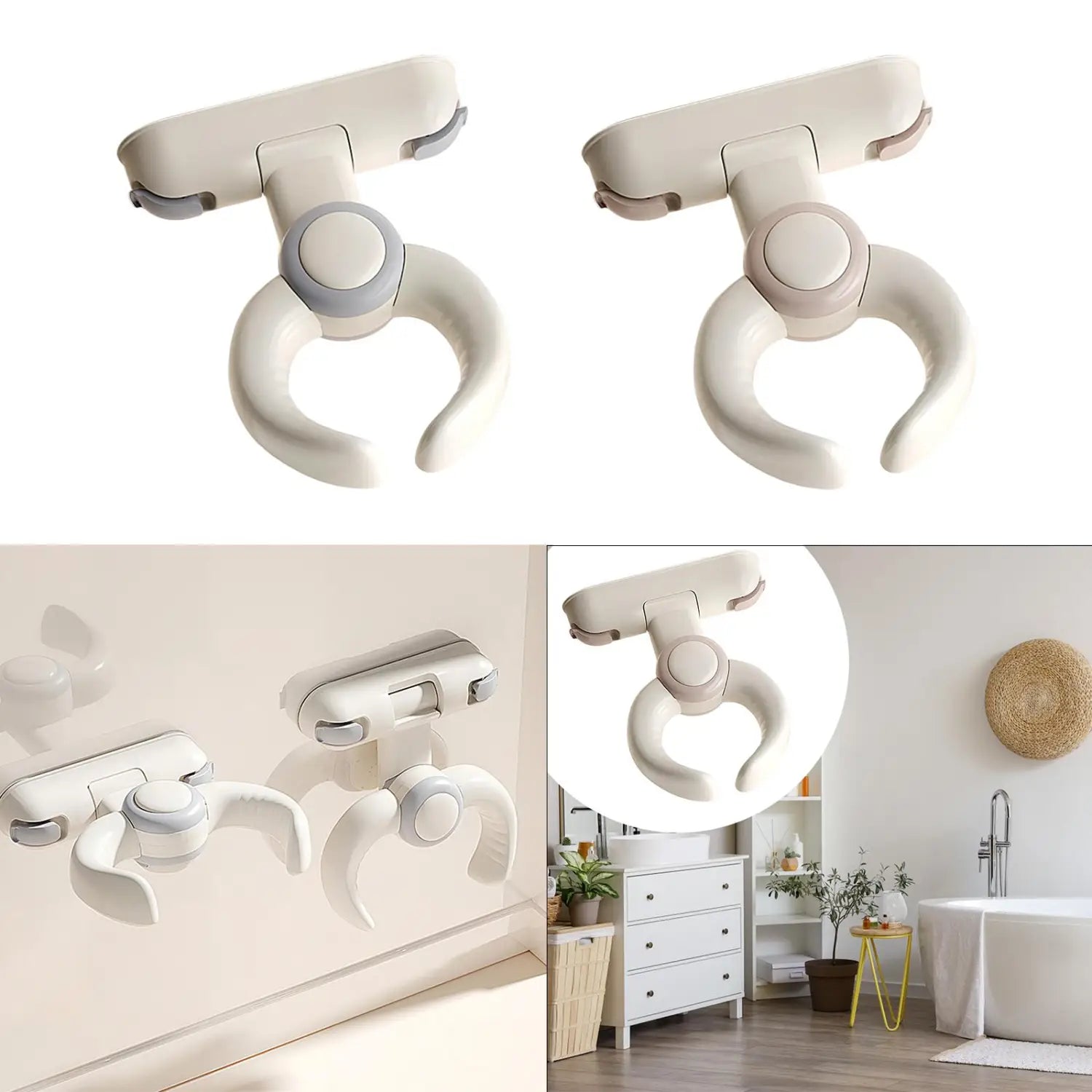 Weiße und graue Kunststoff-Babyschutzgitter-Riegel mit gebogenem Haken-Design für die Baby-Badewannen-Badehilfe mit Saugnapf
