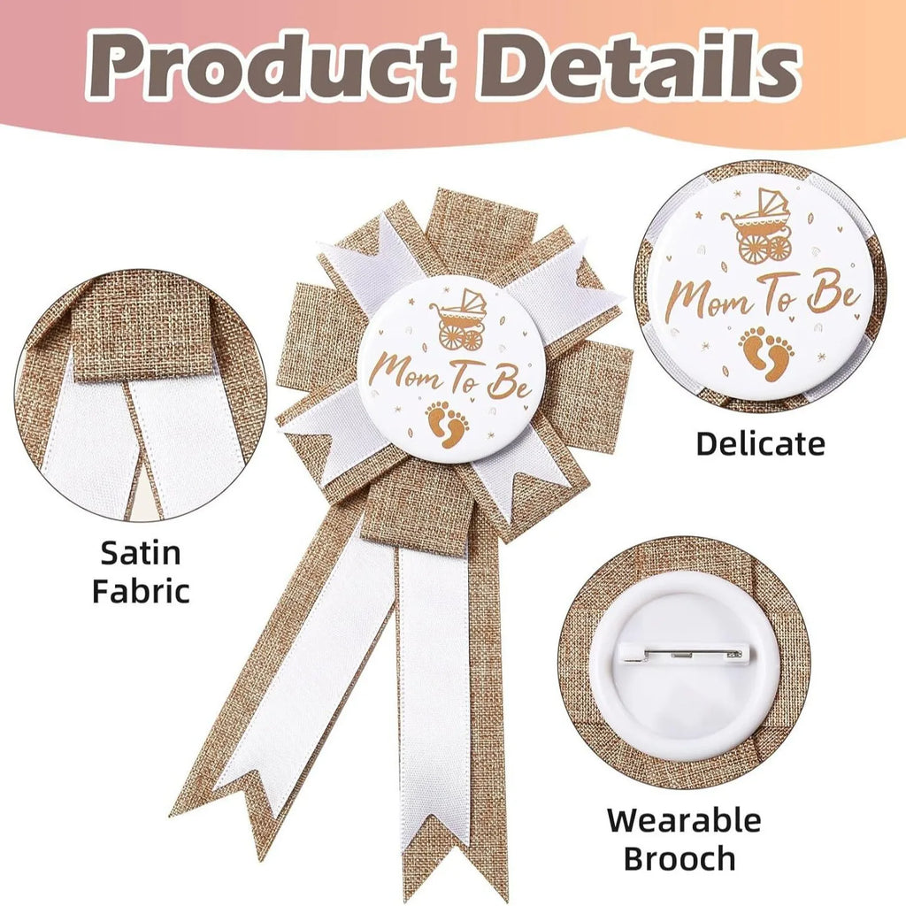 Baby shower series burlap material sash and badge set: 'Mom to Be' sash and 'Dad to Be' badge