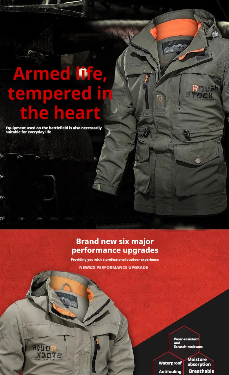 Men's Trench Raincoat Outdoor Windproof Waterproof Jacket Long Casual Workwear Style Coat Plus Size Hooded Anorak Hiking Camping