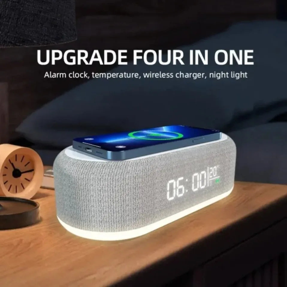 Wireless Charger Pad Phone Alarm Bedroom Lamp Night Light Desktop Clock Thermometer For iPhone 17 16 15 14 13 Fast Charging Dock