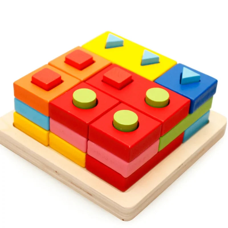 Baby Toys Geometric Wooden Blocks Shape Assembled Board Montessori Teaching Leaning Education Building Chopping Block Match Toy