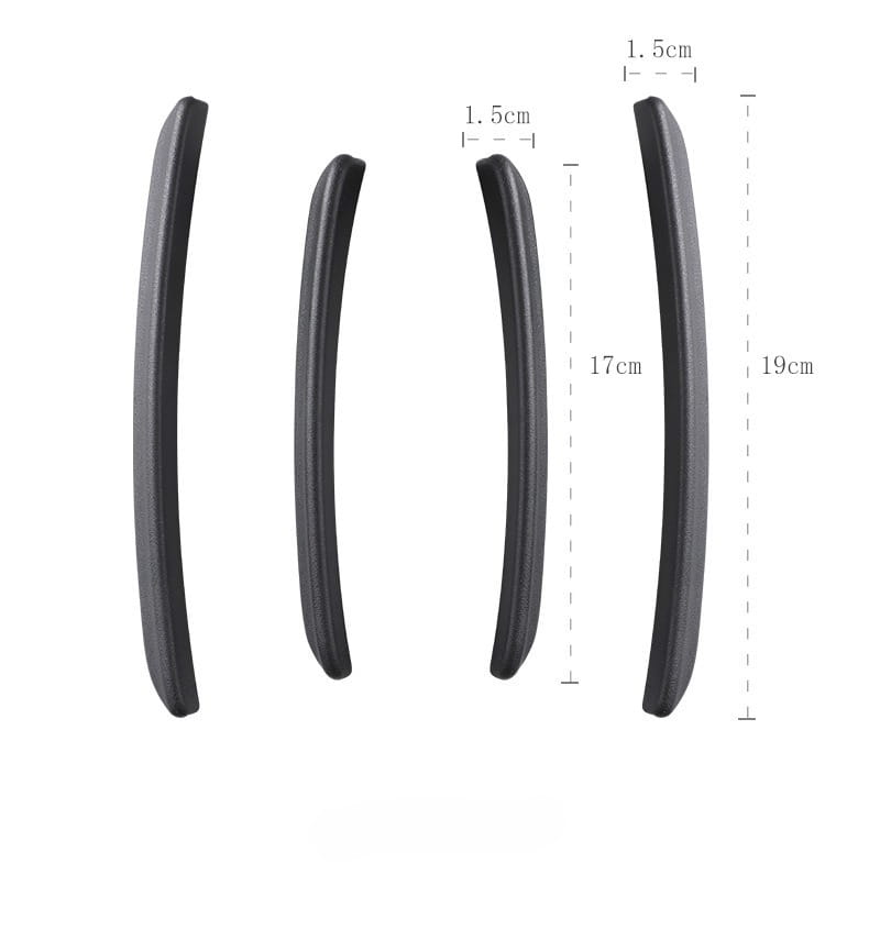 schwarze Gummi-Abdeckungen für die Armlehne in unterschiedlichen Längen, dargestellt für die Verwendung bei Golf 8 Kotflügelverbreiterungen, Schmutzschutzblechen und Zierleisten am Radlauf