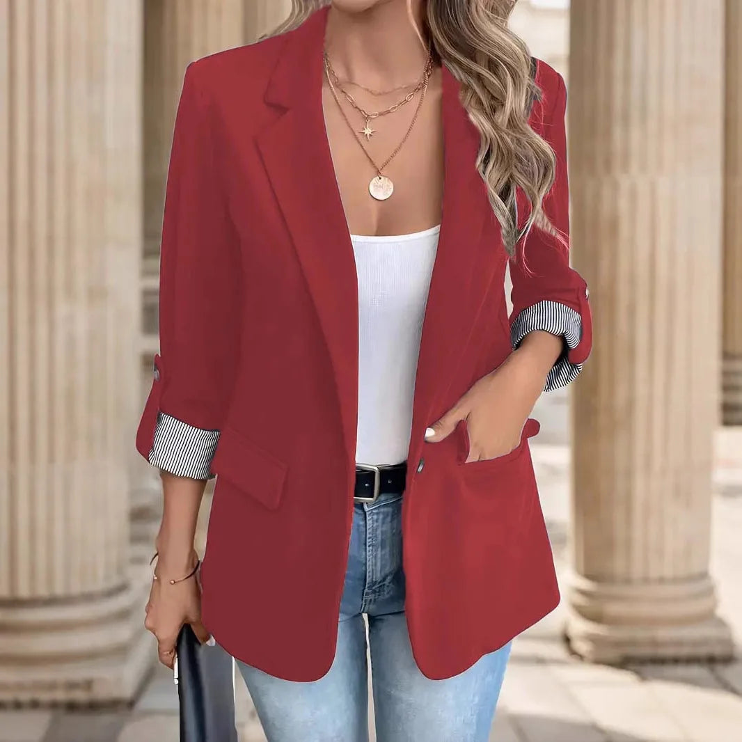 Blazers Women Cardigan Single Button Blazers Suits Outerwear Solid Turn Down Collar Casual 2025 Summer Pockets Spliced
