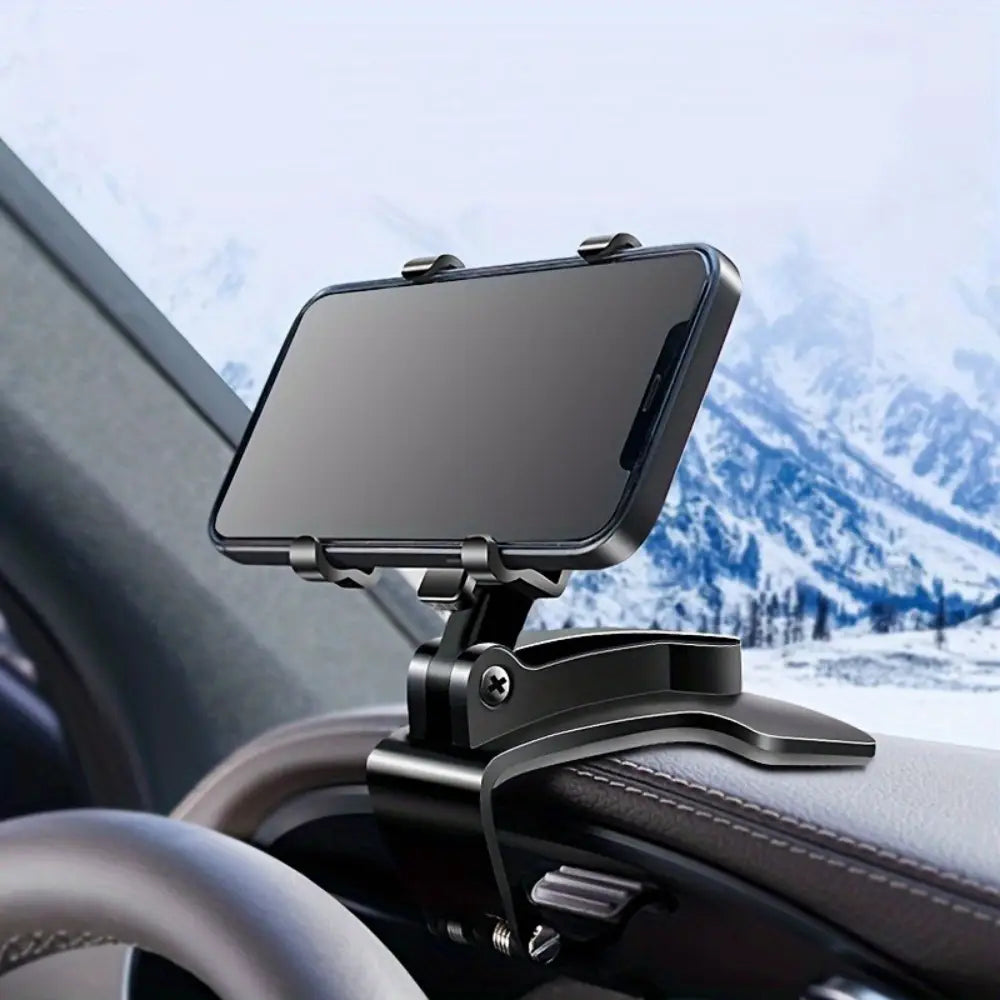 Halterung für ein Smartphone im Auto aus schwarzem Metal, für das Armaturenbrett, mit verstellbaren Armen und 360°-Drehung für sicheres Halten