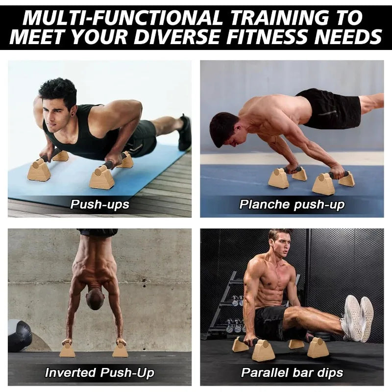 2PCS Wooden Parallettes Bars + 2PCS Accessories Set, Calisthenics Handstand Training Equipment, Push Up Stands