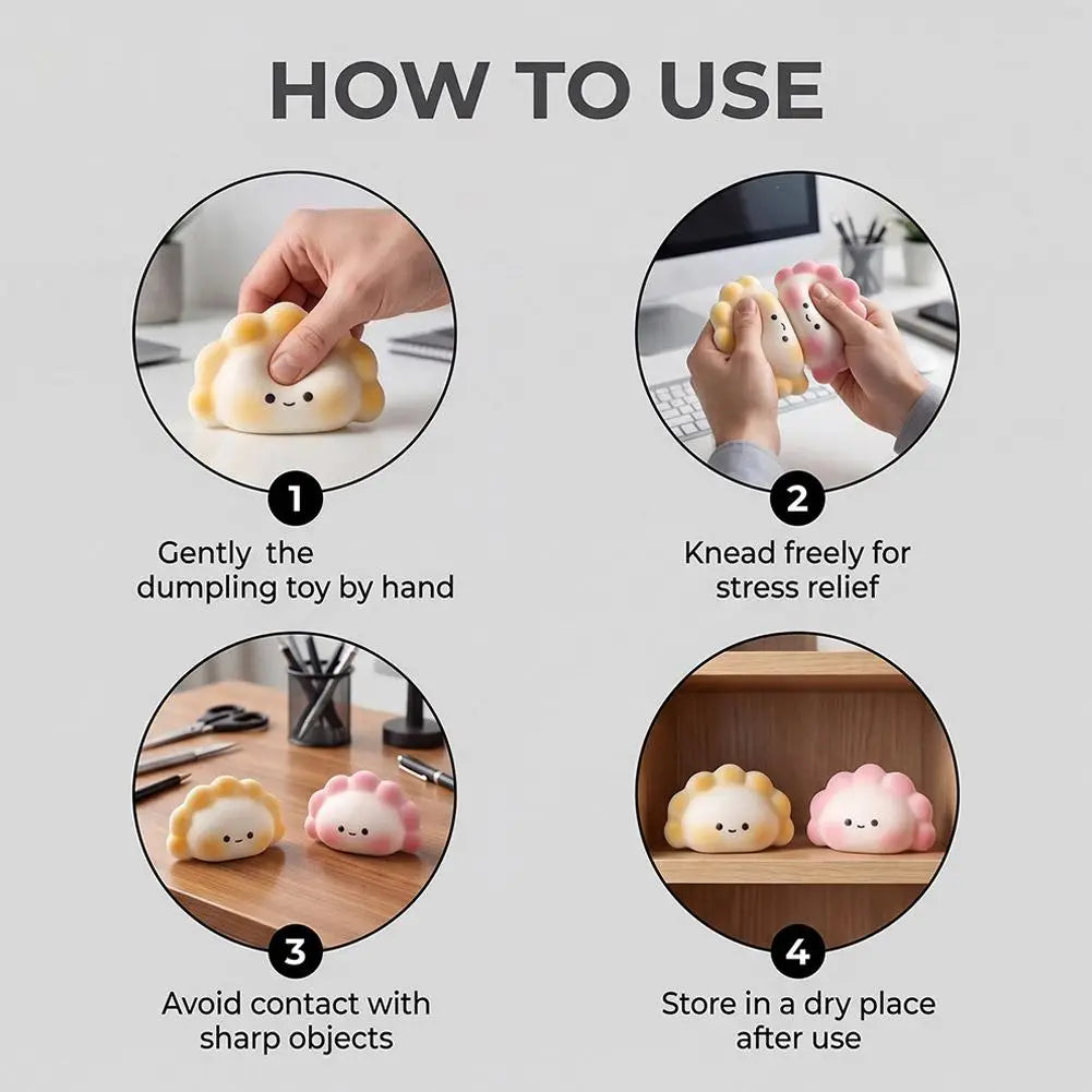 Lindo juguete para aliviar el estrés con forma de dimsum en colores pastel, con una textura suave y flexible, diseñado como un squishy fidget.