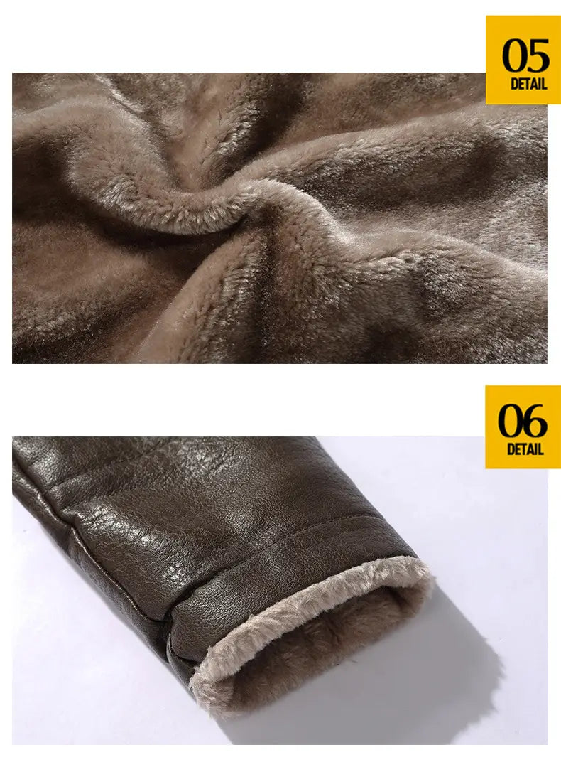gabardina de cuero con forro de piel sintética marrón para hombre, con forro de vellón diseñado para uso en invierno