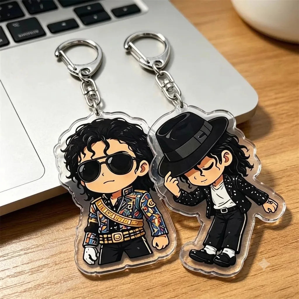 for MJ Popular Cute Singer Chibis Keychains for Accessories Great Classic Rock Legend Music Keyrings Jewelry Fans Friends Gifts