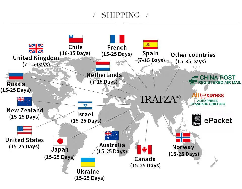 オリーブグリーンのサテンマーメイド・マキシスカートのための国際配送オプションと、おおよその配送期間を示すグレーハードル地図グラフィック。