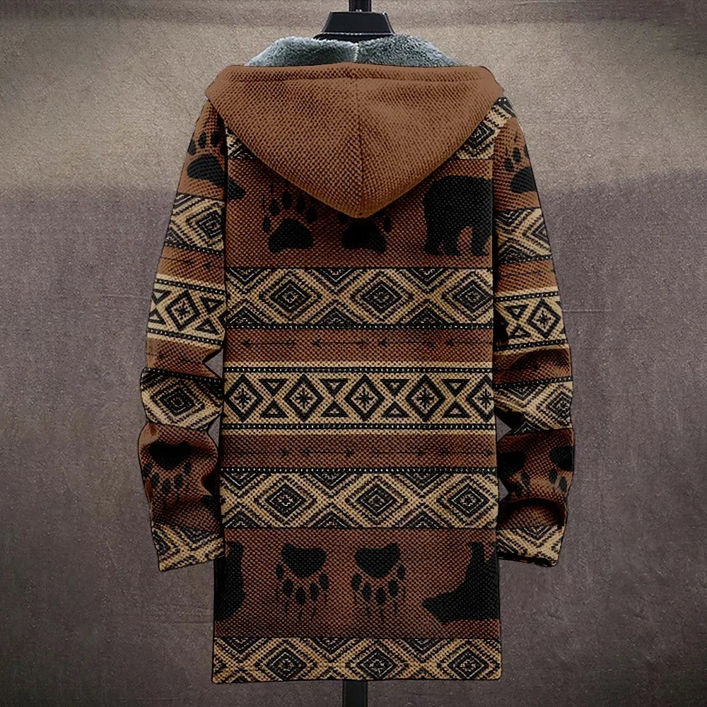 Men Jacket Cardigans Coats Printed Native Retro Aztec Graphics Mid Trench Outdoors Fleece Winter Casual Streetwear Clothing