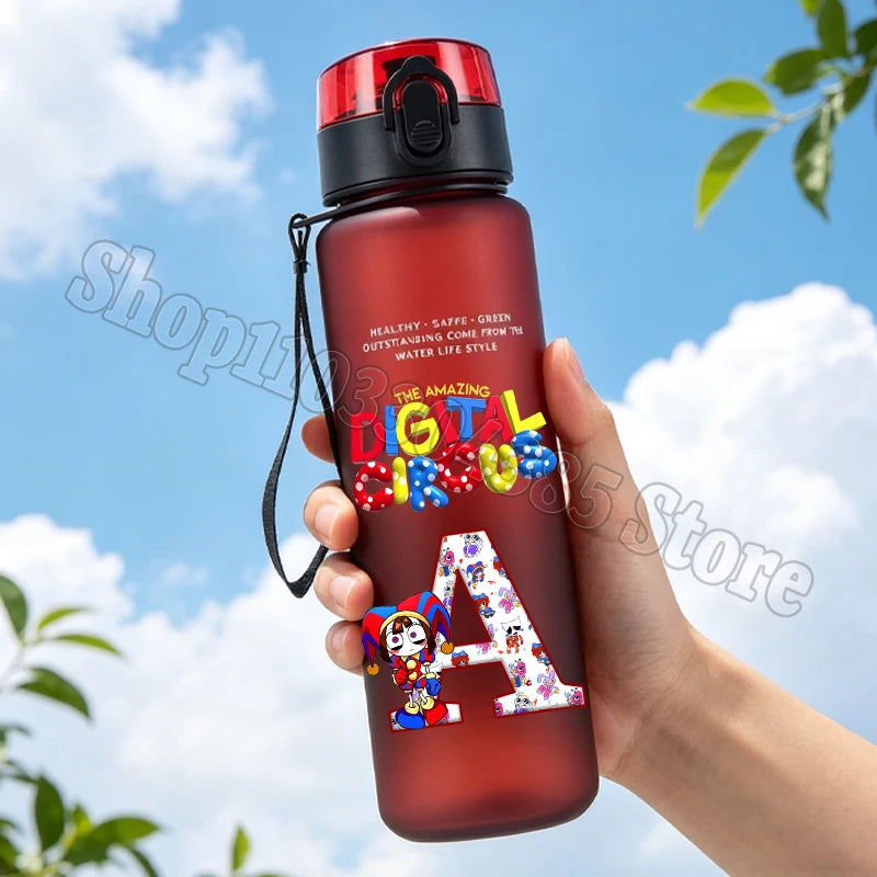 The Amazing Digitals Circus Water Bottle with Straw 650ml Kids Kawaii Letter A-Z Cup Girls Boys Outdoor Sports Mug Children Gift