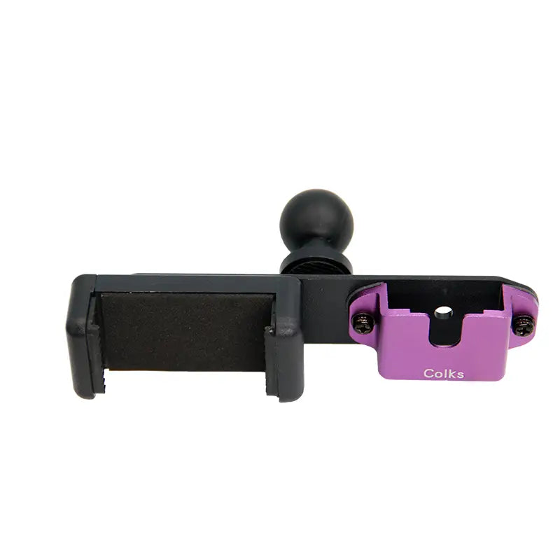 Support de fixation pour rotule sphérique 1/4 de talkie-walkie violet et noir, avec une rotule pour un positionnement réglable et une fixation sûre.