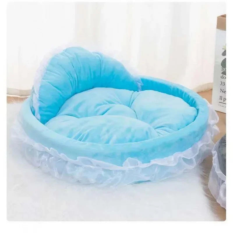 Fantasy Bow Lace Pet Bed Cute Large Dog Beds Cat Pet Sofa Detachable Oval Pink Princess Pet Bed Basket For Dog Wedding Furniture