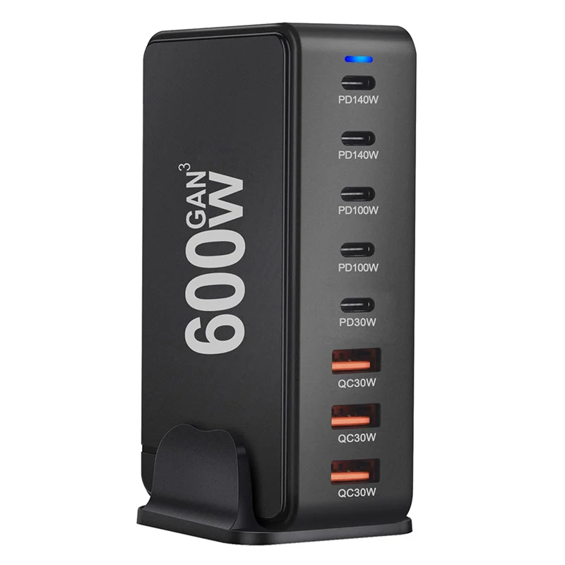 FULL-Fast Charging 600W Desktop Gan Quick PD Charger 8 Ports USB Type C Mobile Phone Laptop PC Charging Dock Stand