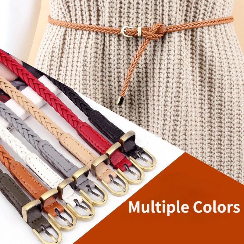 Women Belts Knitting Needle Buckle Without Punching Retro Casual Thin Belt for Dress Shirt Clothing Belt Waist Rope Decorative