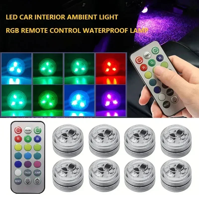 LED Car Interior Ambient Light Decoration Wireless Adhesive Bicycle Tail Auto Roof Foot Atmosphere Lamp Diamond Diving Lights