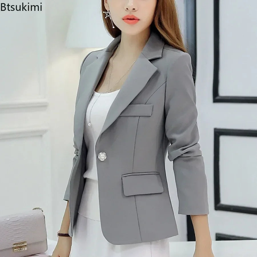 2026 Women's Blazer Suits Formal Slim Blazers Lady Office Work Suit Pockets Jackets Coat Female Korea Casual Short Blazer Female