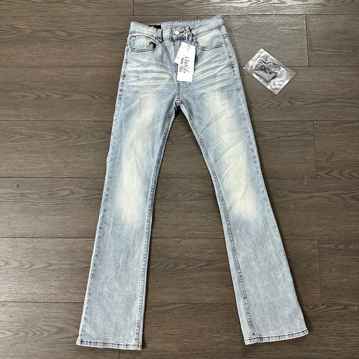Cleanfit American Style High Street Vibe Distressed Slim Fit Bell Bottom Jeans Men Women Black Grey 517 Denim Pants Autumn