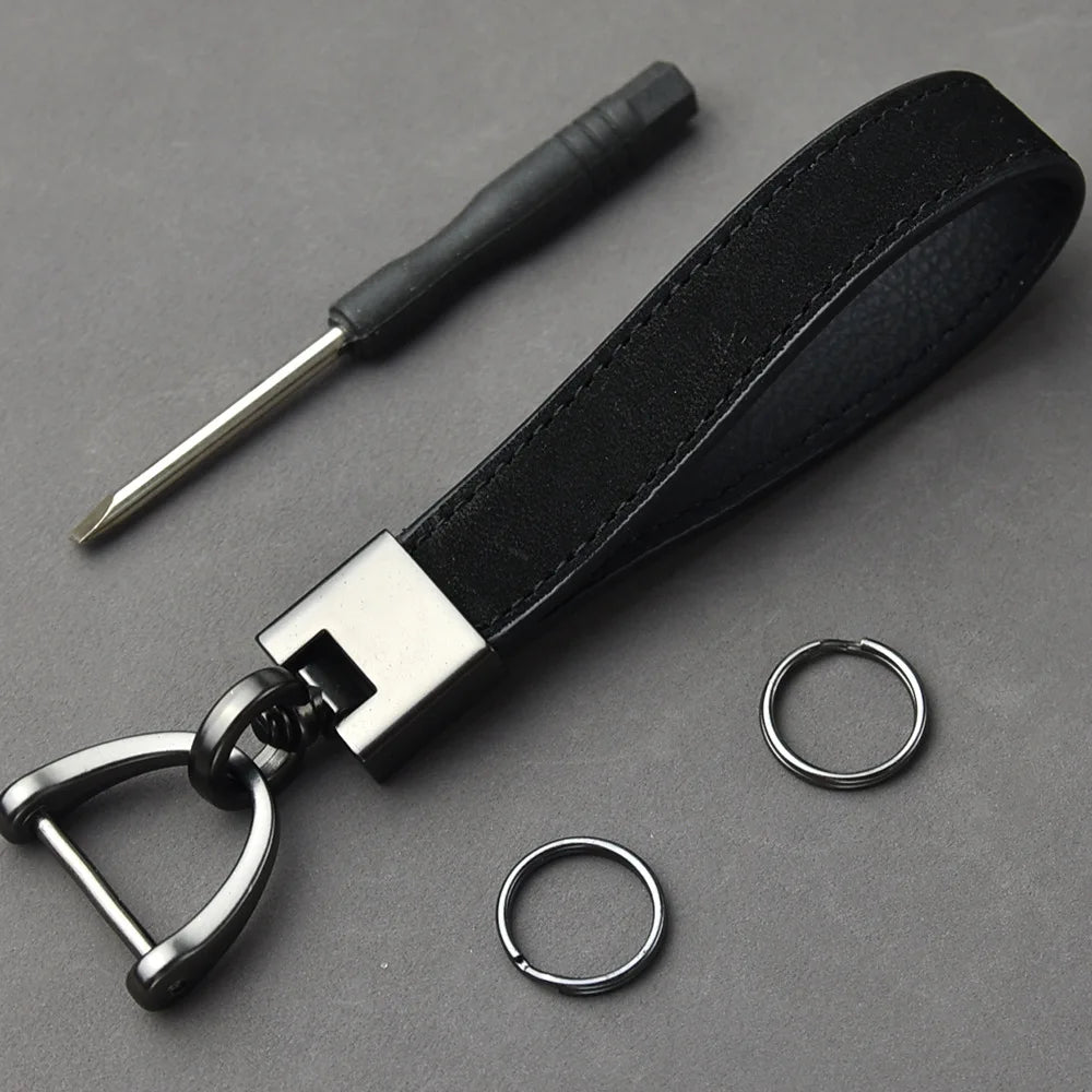 Car Key Chain Luxury Genuine Leather Keychain Pure Color Buckle Car Key Ring Car Accessories Gift Car Keychain car keychain