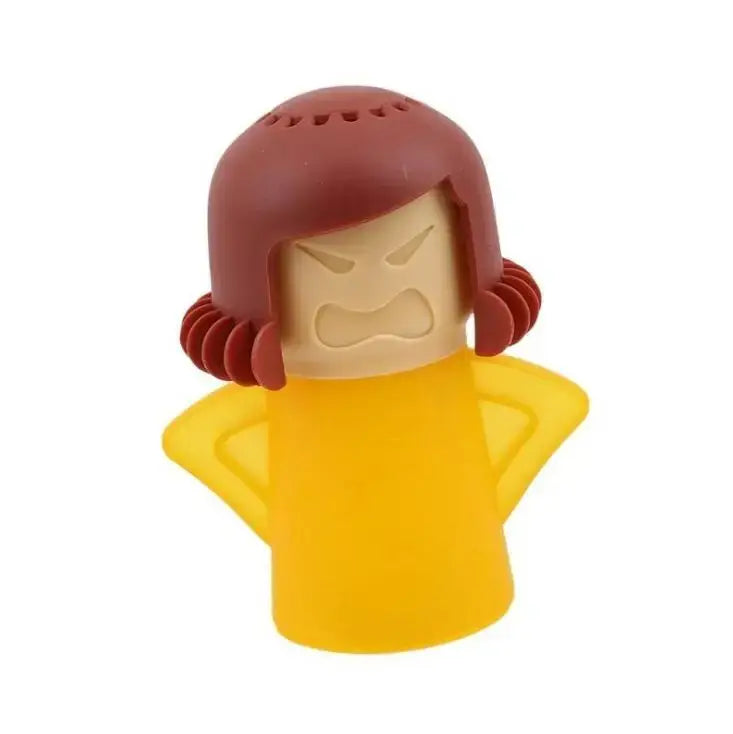 Infuseur de thé en silicone jaune et brun, en forme de femme en colère avec des tresses, conçu pour le produit nettoyant à la vapeur pour micro-ondes destiné à la femme en colère.
