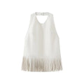 Women Faux Leather Fringe Vest Halter Sleeveless Back Button Sleeveless Waistcoat Western Cowgirl Street Chic Outerwear Tank Top