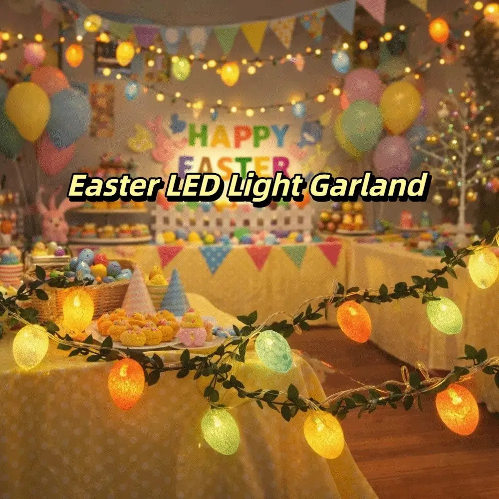Guirnalda de luz LED en forma de ramita con huevo de Pascua de 2 m, con bombillas en forma de huevo en tonos cálidos de amarillo, naranja y verde, ensartadas a lo largo de un cable tipo ramita.