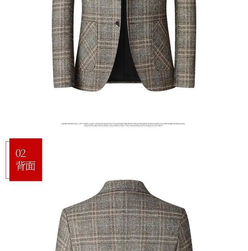 Un blazer de lana con mezcla de cuadros grises para hombre, estilo casual de negocios, con un diseño elegante, elaborado con tejido texturizado.