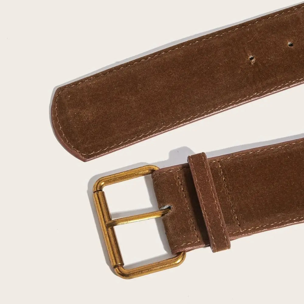 Women Fashion Luxury Design Suede Leather Wide Belt Trendy Casual Pin Buckle Waistband & Versatile Trouser Dress Belts Gifts