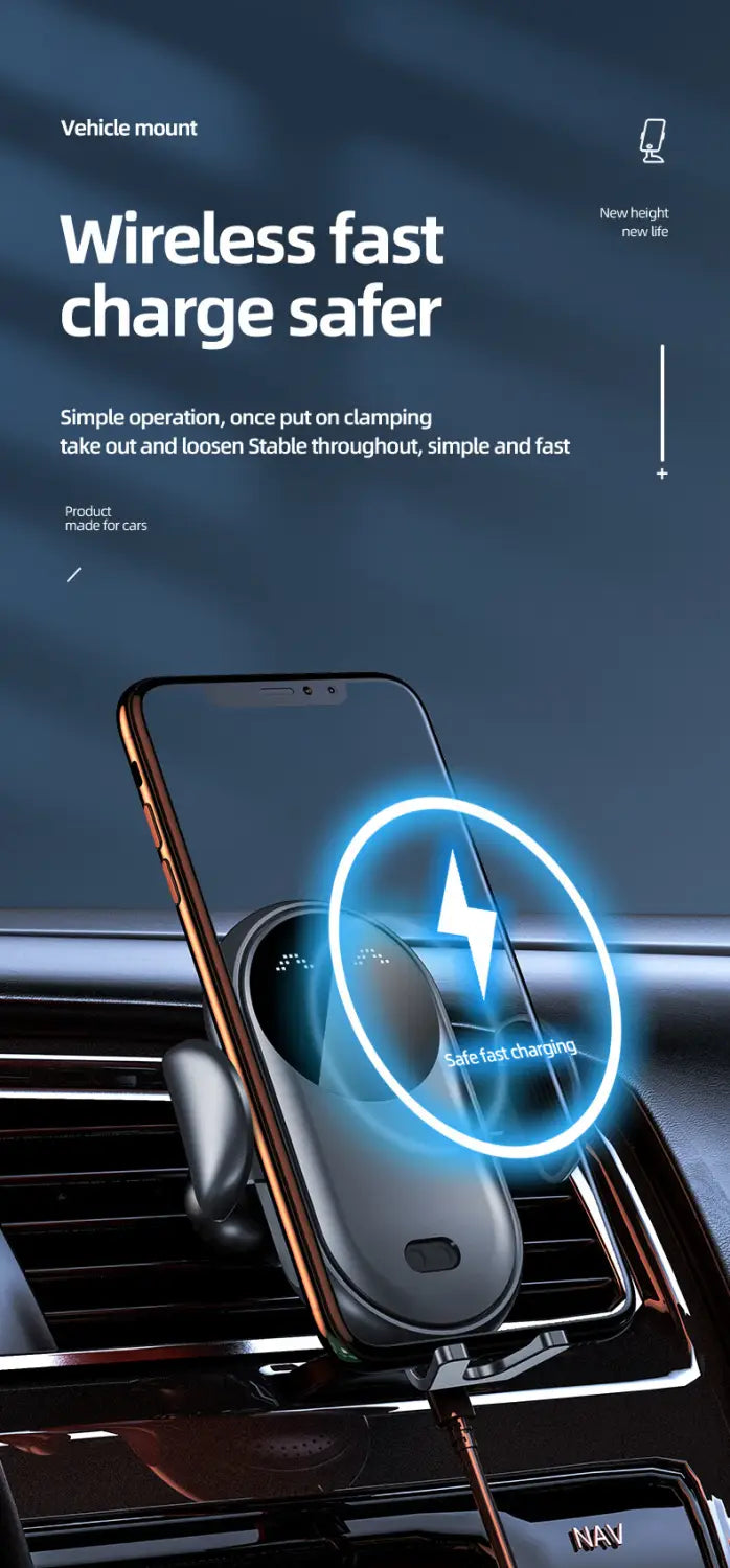 Black wireless charger car mount with sleek curved design for secure fast charging and car wireless charger installation