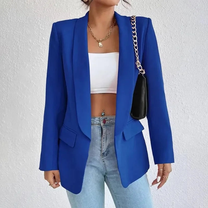 Blazer Women Clothing Casual Cardigan Autumn Winter Overcoat Solid Large Topcoat Lapel Jacket Grace Fashion Outer Wear