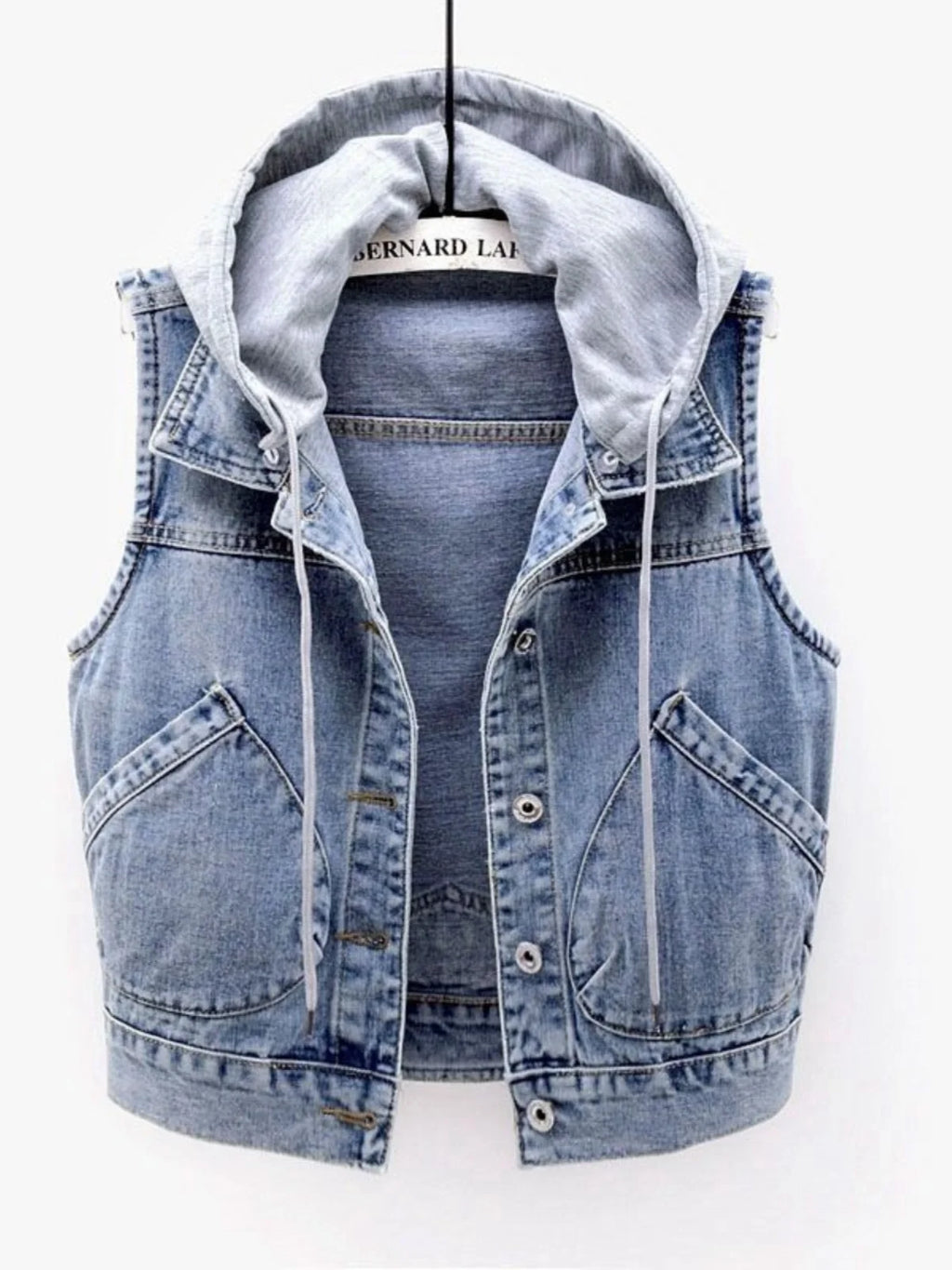 Casual Short Sleeveless Denim Vest Women's Hooded Jacket Casual Loose Fit Button up Pure Color Versatile Summer Outerwear