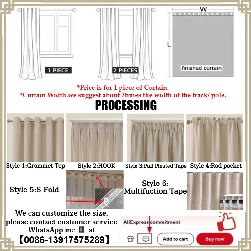 Cotton and Linen Gauze Curtains with Pastoral Style Curtains for Living Dining Room Bedroom Window Blackout Decor Custom Size