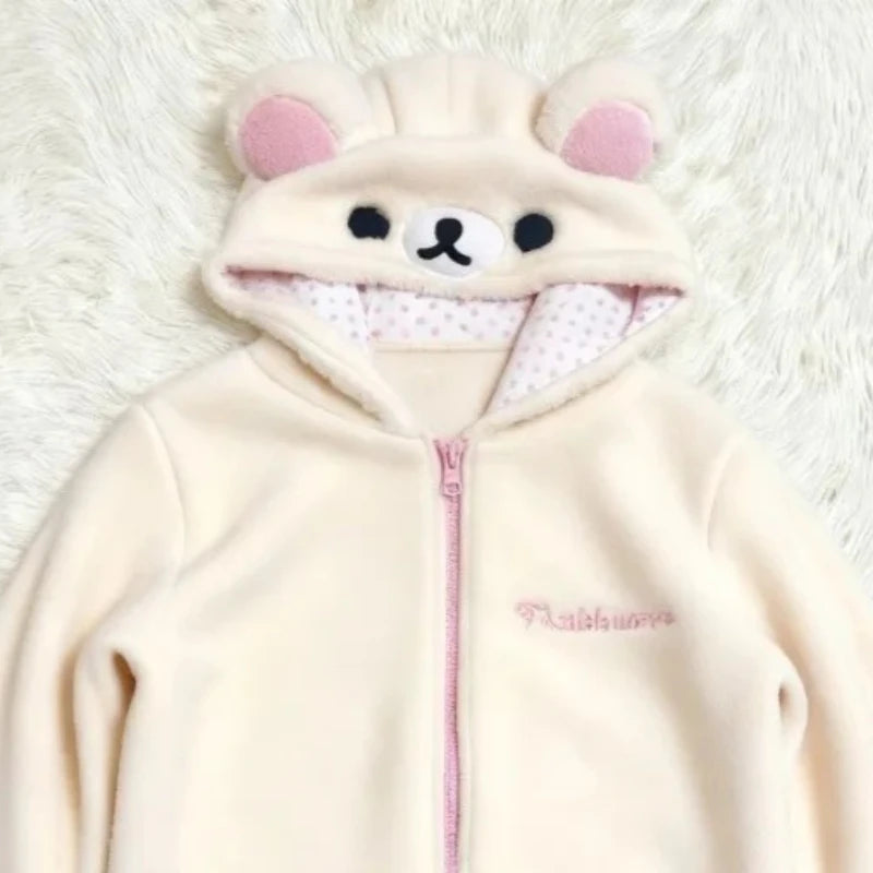 Japanese Sweet Kawaii Hoodies Jackets Women Bear Ear Hooded Zipper Sweatshirts Autumn Winter Fashion Casual Cute Hoodie Tops