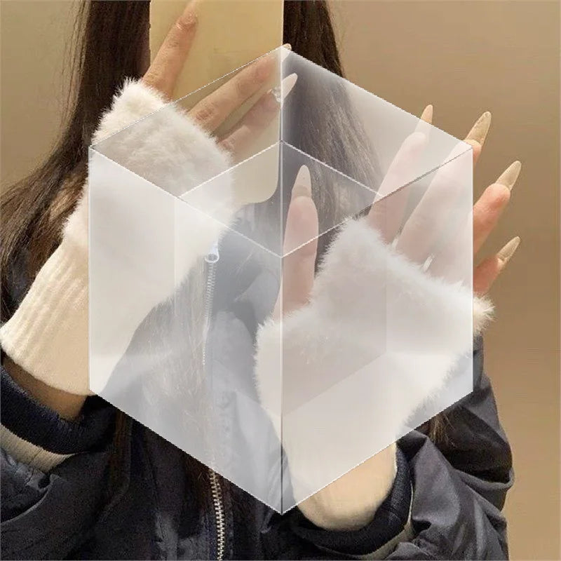 1Pair Warm And Cold-proof Half-finger Gloves For Women In Autumn And Winter, Versatile And Plush, Cute Office Half-finger Gloves